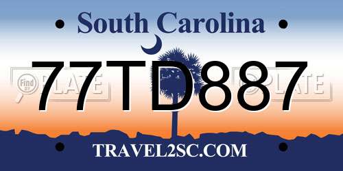 77TD887 South Carolina License Plate