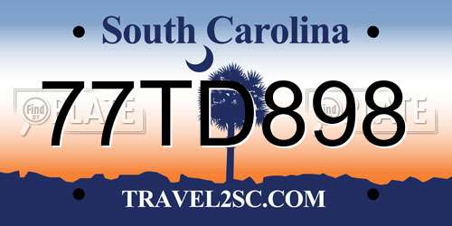 77TD898 South Carolina License Plate