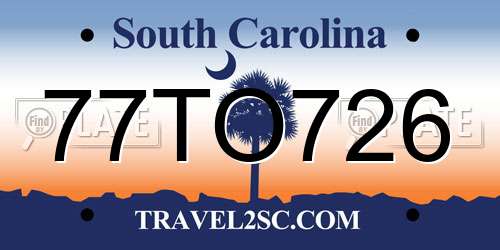 77TO726 South Carolina License Plate