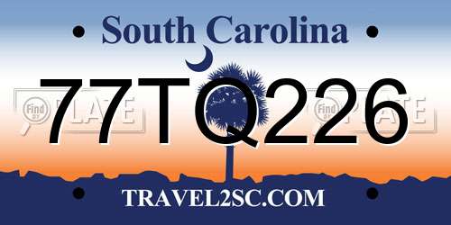77TQ226 South Carolina License Plate