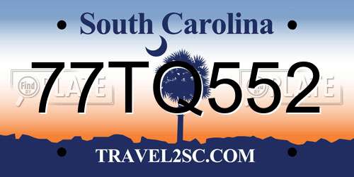 77TQ552 South Carolina License Plate