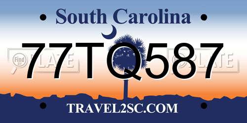 77TQ587 South Carolina License Plate