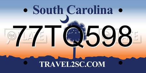 77TQ598 South Carolina License Plate