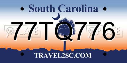 77TQ776 South Carolina License Plate