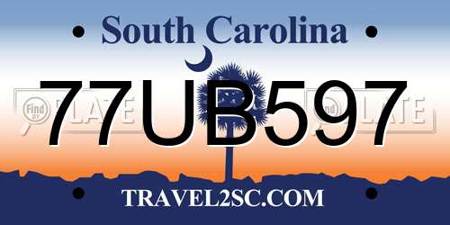 77UB597 South Carolina License Plate