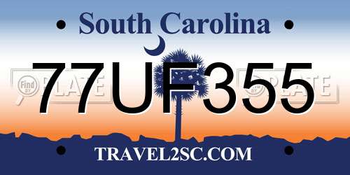77UF355 South Carolina License Plate