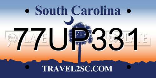 77UP331 South Carolina License Plate