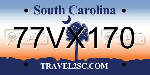 77VX170 South Carolina License Plate