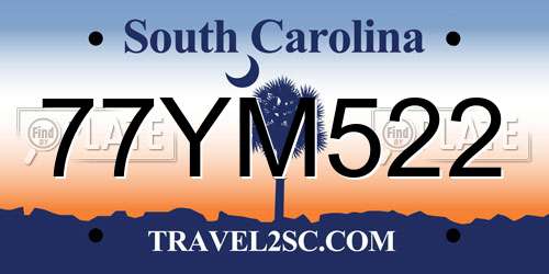 77YM522 South Carolina License Plate