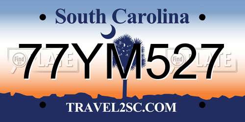 77YM527 South Carolina License Plate