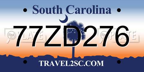 77ZD276 South Carolina License Plate