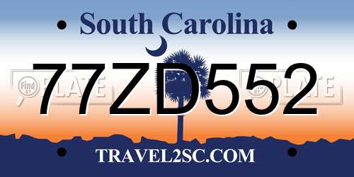 77ZD552 South Carolina License Plate
