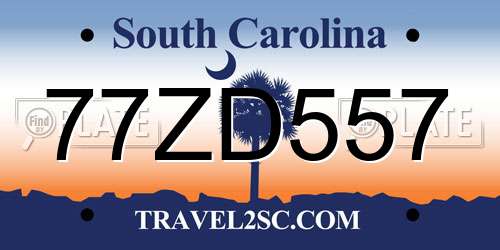 77ZD557 South Carolina License Plate