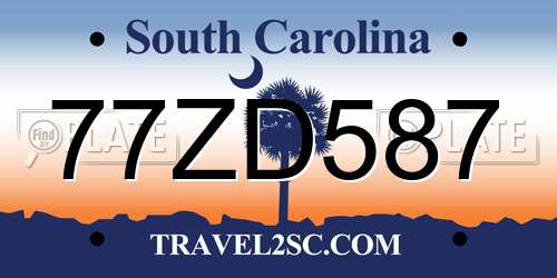 77ZD587 South Carolina License Plate