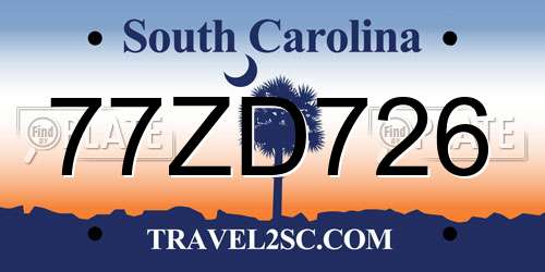 77ZD726 South Carolina License Plate