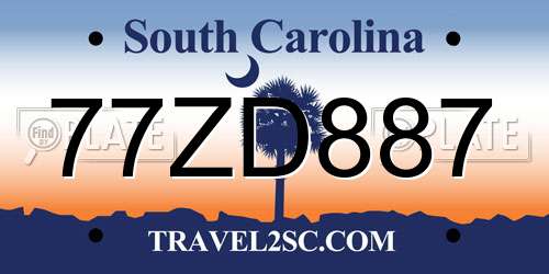 77ZD887 South Carolina License Plate