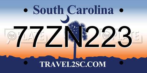77ZN223 South Carolina License Plate