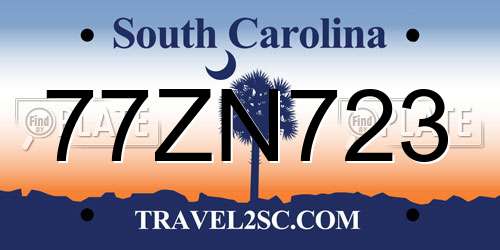 77ZN723 South Carolina License Plate