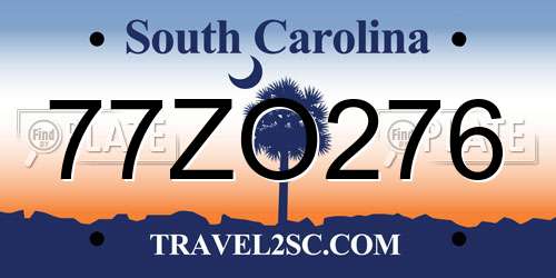 77ZO276 South Carolina License Plate