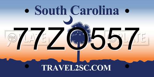 77ZO557 South Carolina License Plate