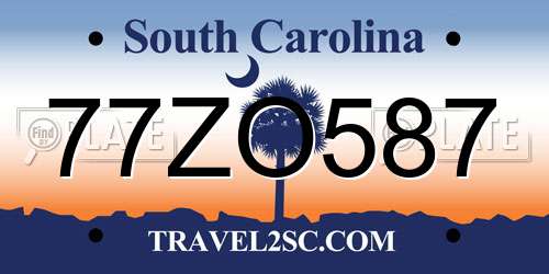 77ZO587 South Carolina License Plate