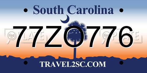 77ZO776 South Carolina License Plate