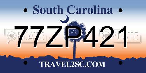 77ZP421 South Carolina License Plate