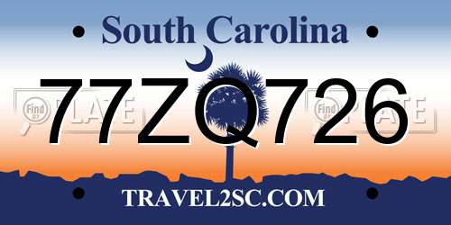 77ZQ726 South Carolina License Plate