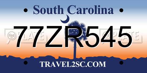 77ZR545 South Carolina License Plate