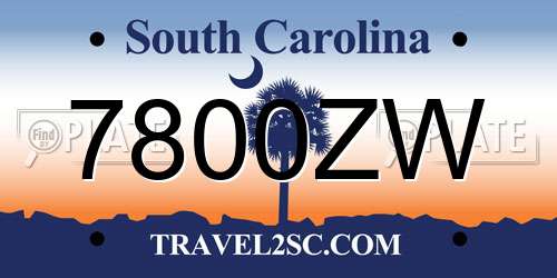 7800ZW South Carolina License Plate