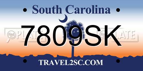7809SK South Carolina License Plate