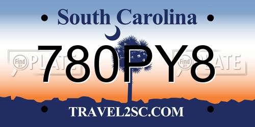 780PY8 South Carolina License Plate