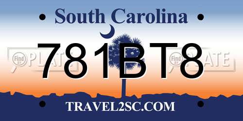 781BT8 South Carolina License Plate