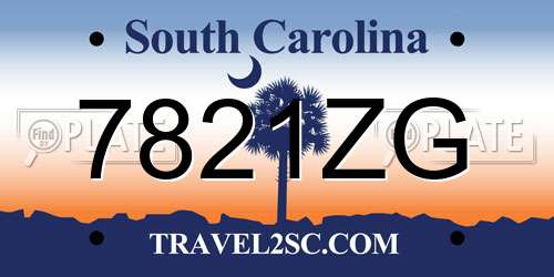 7821ZG South Carolina License Plate