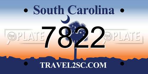 7822 South Carolina License Plate