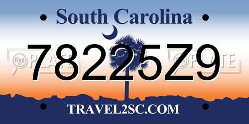78225Z9 South Carolina License Plate