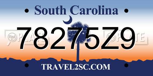 78275Z9 South Carolina License Plate
