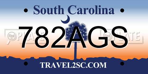 782AGS South Carolina License Plate