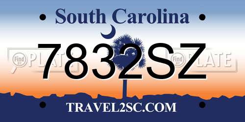 7832SZ South Carolina License Plate