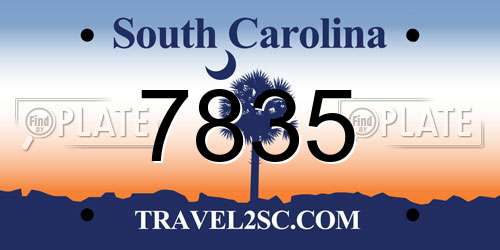 7835 South Carolina License Plate