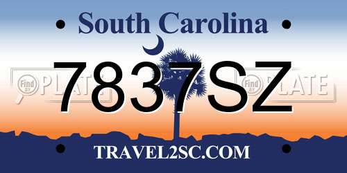 7837SZ South Carolina License Plate