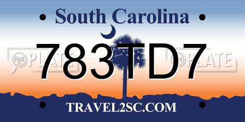 783TD7 South Carolina License Plate