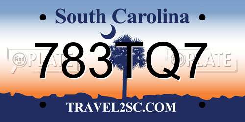 783TQ7 South Carolina License Plate