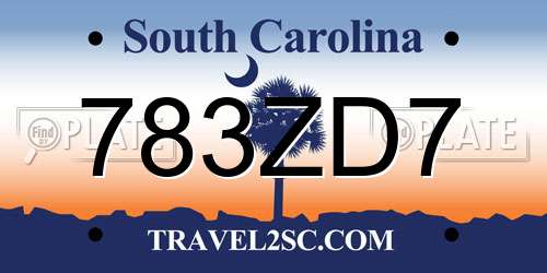 783ZD7 South Carolina License Plate