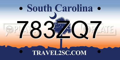 783ZQ7 South Carolina License Plate