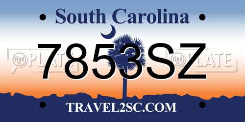 7853SZ South Carolina License Plate