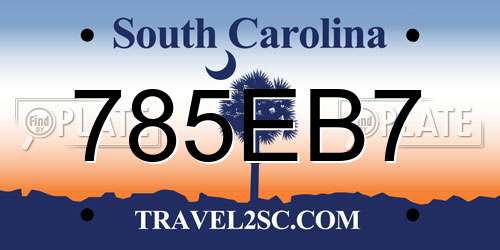 785EB7 South Carolina License Plate
