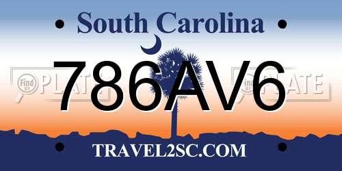 786AV6 South Carolina License Plate
