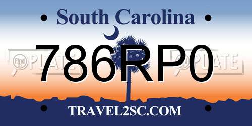 786RP0 South Carolina License Plate