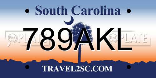 789AKL South Carolina License Plate